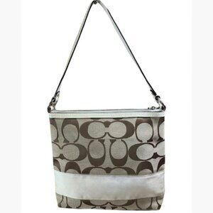 Vintage Coach Signature Canvas Shoulder Bag with Cream Horizontal Stripe EUC